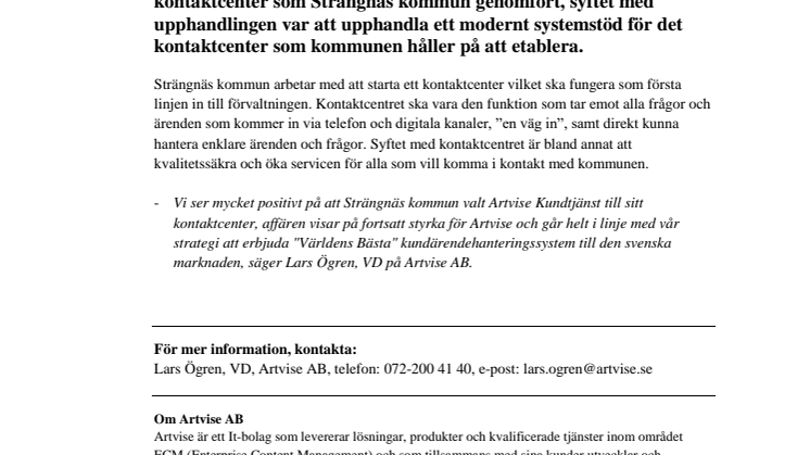 Artvise Kundtjänst till Strängnäs kommun!