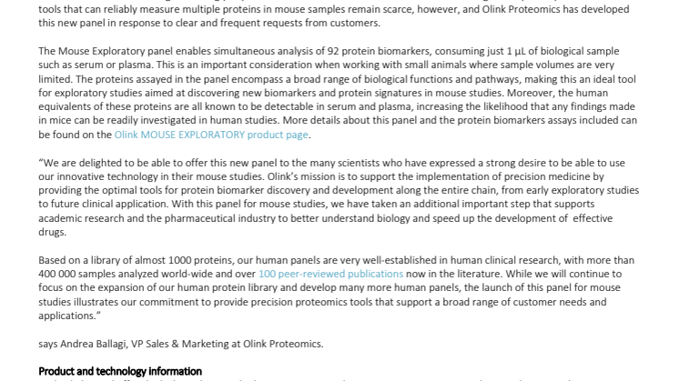 Olink Proteomics announces the availability of the most comprehensive, high-multiplex protein biomarker panel for mouse studies