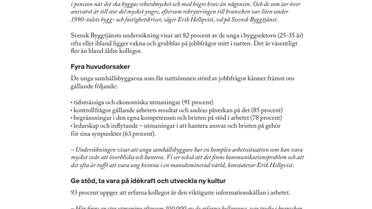 Ny rapport om unga samhällsbyggare: Oro för jobbet stör nattsömnen för åtta av tio