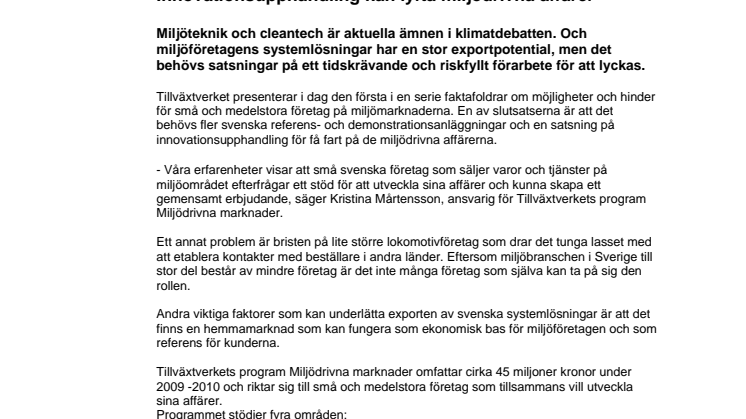 Innovationsupphandling kan lyfta miljödrivna affärer