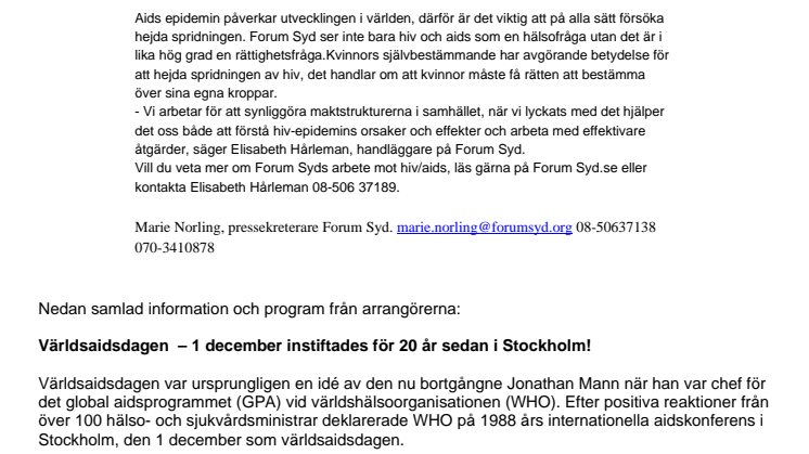 Forum Syd på Världsaidsdagen