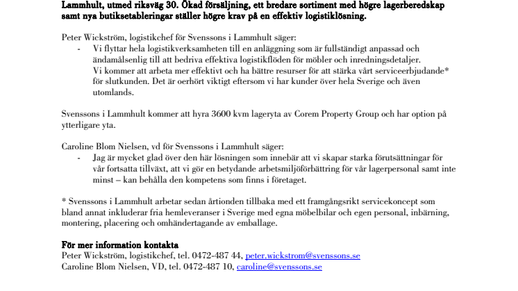 Svenssons i Lammhult flyttar centrallager
