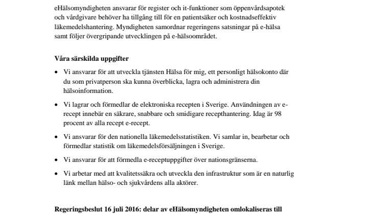 Fakta om eHälsomyndigheten