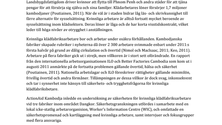 Undersökning om kvinnliga klädfabriksarbetares situation i Kambodja