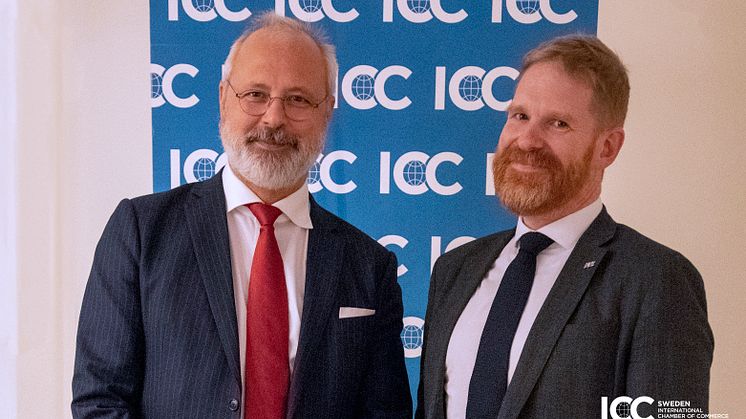 Johnny Herre, justitieråd Högsta Domstolen, och Oscar Tiberg, Advokat Chouette samt nybliven ordförande i ICC:s handelsrättskommitté