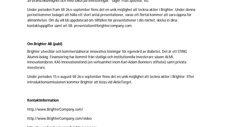 Brighter presenterar vid Medtech Investment Day Scandinavia i Stockholm