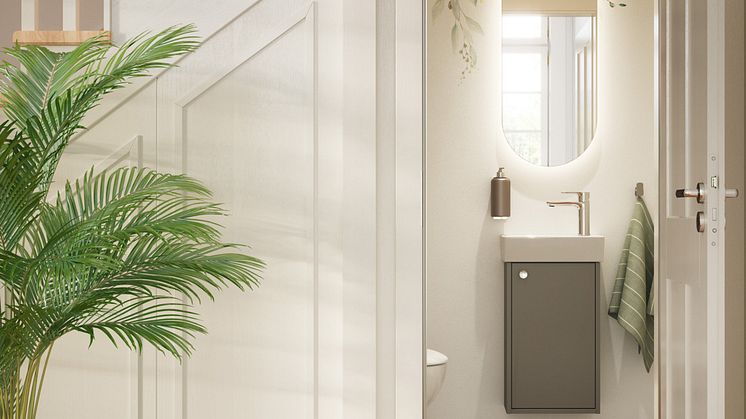 Platsbesparande design och funktionella förvaringslösningar för det lilla gästbadrummet med nya Artic Small