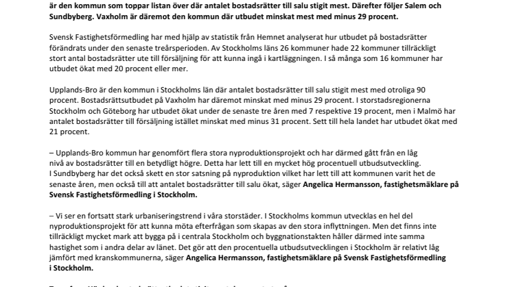 Unik kartläggning visar: Så har utbudet på bostadsrätter förändrats  i Stockholm – kommun för kommun