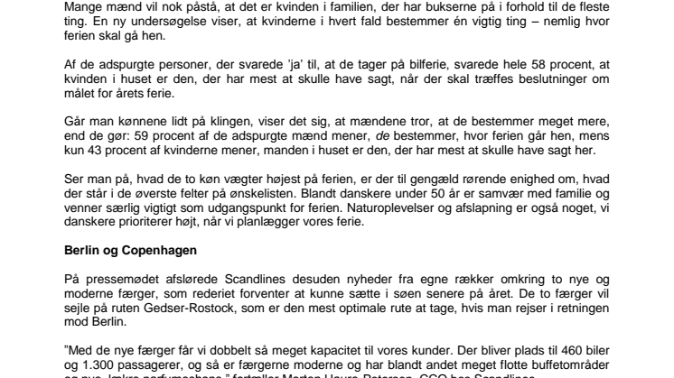 Ny undersøgelse fra Scandlines afslører: Kvinderne bestemmer hvor ferien går hen