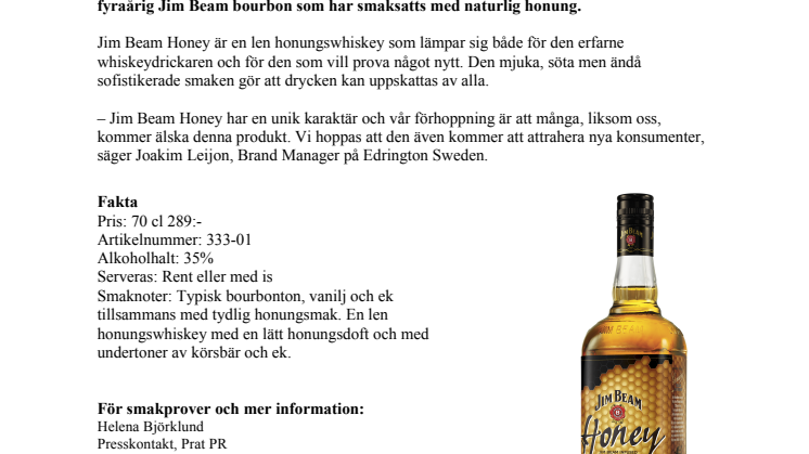 Honungslen nyhet - Jim Beam Honey