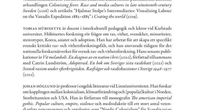 Författarpresentation "Bilder av ras i svensk visuell kultur"