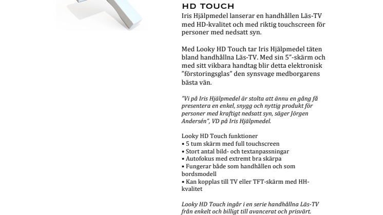 Känn på skärmen - Iris Hjälpmedel lanserar Läs-TVn Looky HD Touch