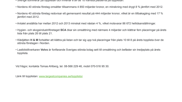Nordens 40 största företag 2013