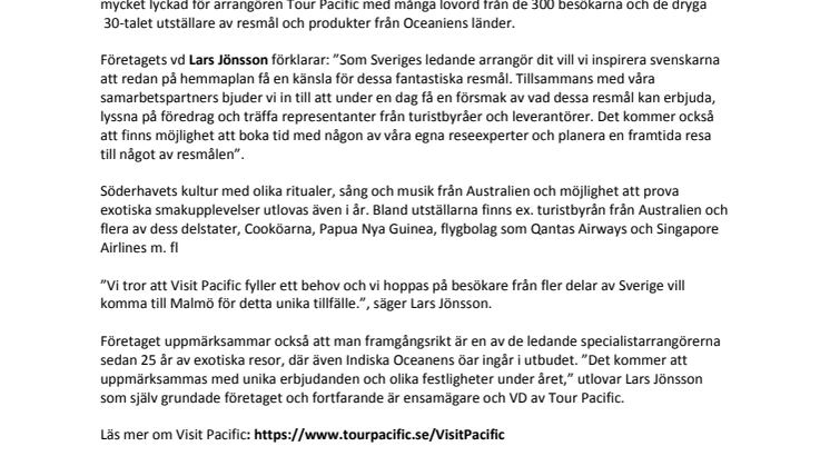 ​Resemässan Visit Pacific  och 25-års jubileum i pipeline för Tour Pacific 2018