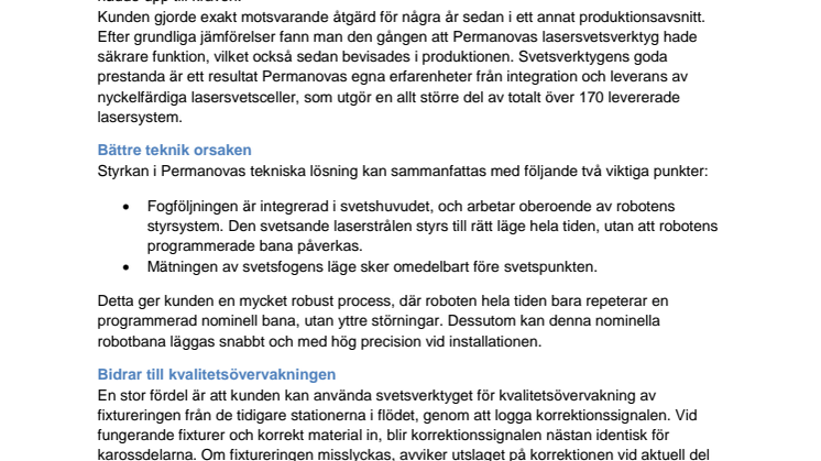 Lasersvetsverktyg från Permanova till tysk fordonstillverkare