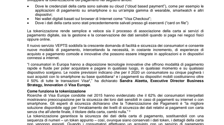 Visa Europe espande il “Tokenisation Service” a sostegno dei pagamenti basati sul cloud 
