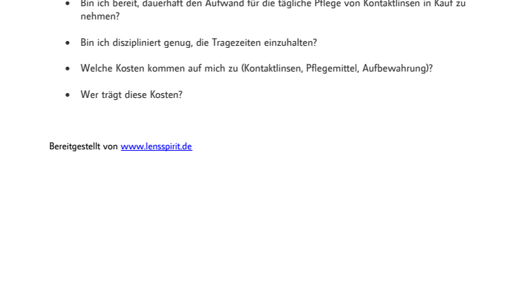 Kontaktlinsen-Checkliste für Jugendliche