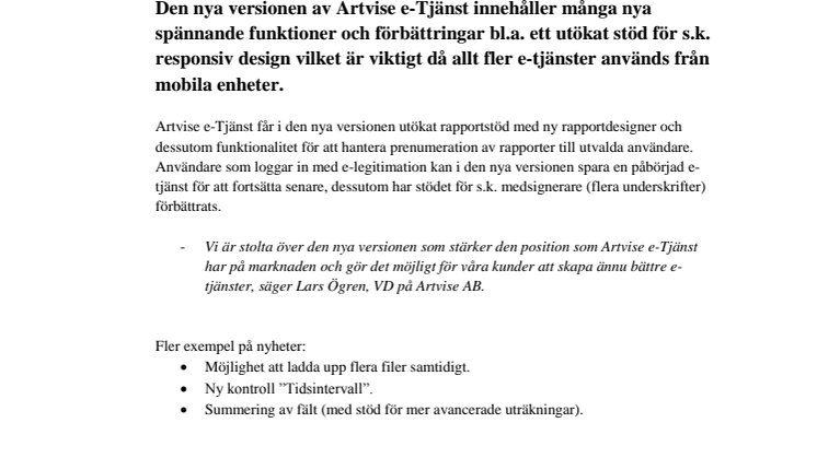 Artvise AB lanserar ny version av Artvise e-Tjänst!