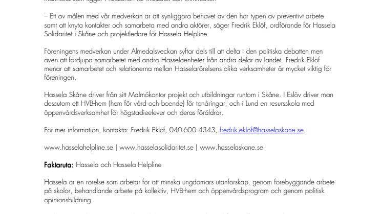 Hassela Solidaritet i Skåne äntrar scenen i Almedalen