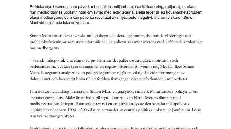 Trovärdighet problem för svensk miljöpolitik
