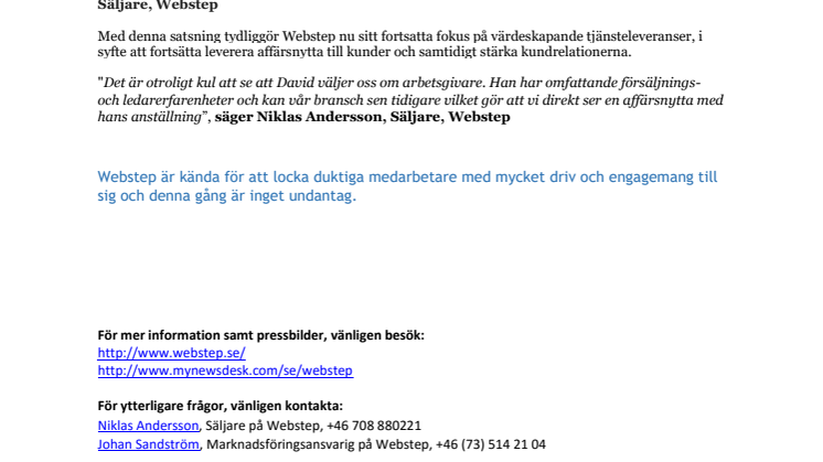 Webstep expanderar inom Sälj