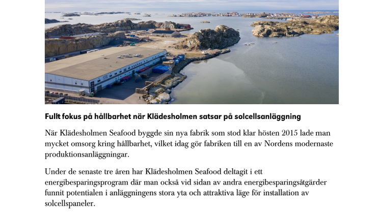 Fullt fokus på hållbarhet när Klädesholmen satsar på solcellsanläggning