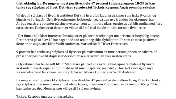 3 av 10 nordmenn kan tenke seg ståplass på flyet.