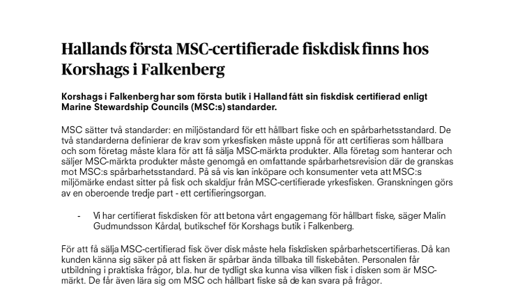 Hallands första MSC-certifierade fiskdisk finns hos Korshags i Falkenberg