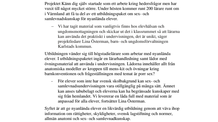 200 lärare utbildas i sex - och samlevnadskunskap för nyanlända elever i projektet Känn dig själv 