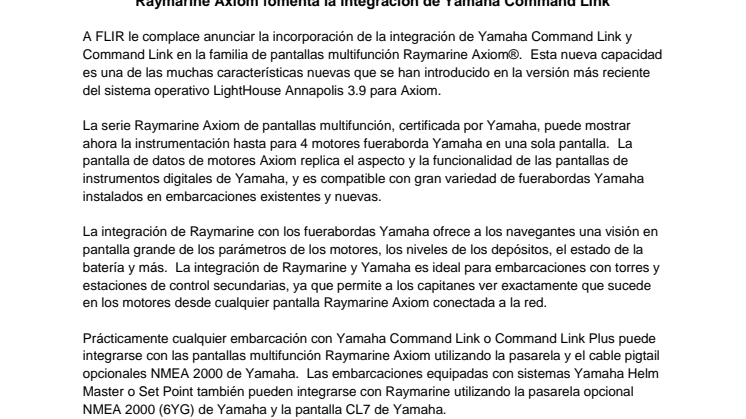 Raymarine Axiom fomenta la integración de Yamaha Command Link 