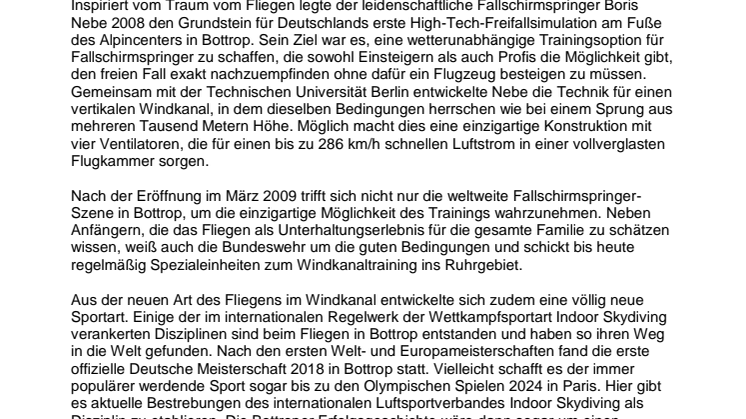 Presseinformation 10 Jahre Indoor Skydiving Bottrop