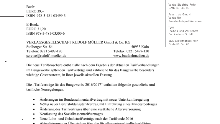 Tarifverträge für das Baugewerbe 2016/2017