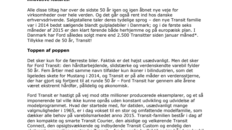 Ford Transit fejrer et halvt århundrede i førersædet for europæisk erhvervsliv