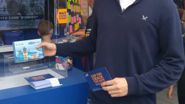 James Bubb won an Ocean Signal rescueME MOB1 in the RNLI's Crack the Code Safe giveaway at Southampton Boat Show