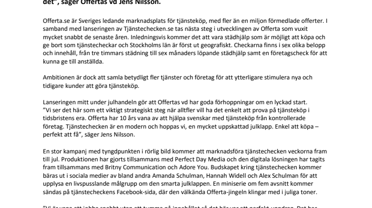 Offerta lanserar Tjänstechecken.se - Årets riktiga julklapp 