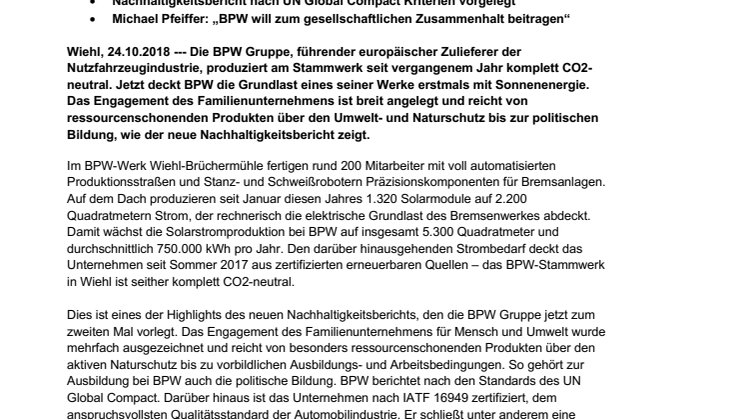 BPW deckt erstmals Grundlast eines Werkes mit Solarstrom – neuer Nachhaltigkeitsbericht jetzt online