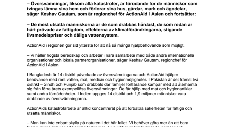 ActionAid på plats i översvämningsdrabbade Sydasien