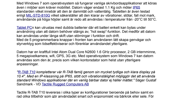 Tålig Tablet PC - 10" med Windows 7