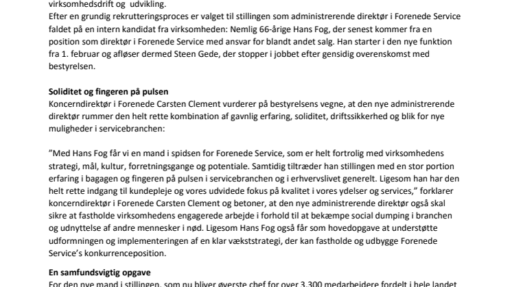 Hér er Forenede Service’s nye administrerende direktør