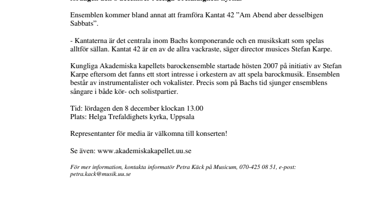 Nystartad barockensemble bjuder på Bach