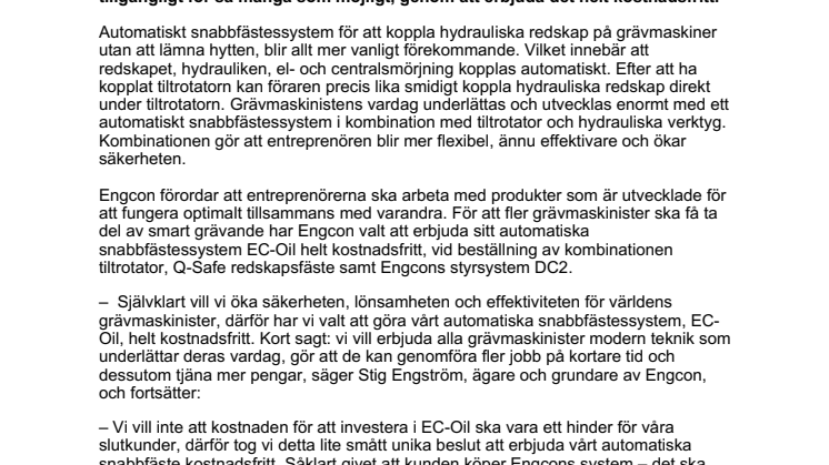 Engcons automatiska snabbfästen underlättar grävmaskinisternas vardag: “Alla borde ha det”