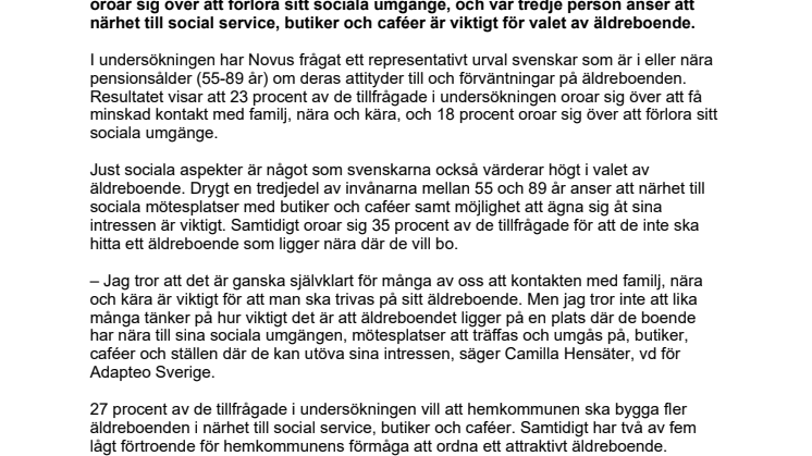 Nästan var fjärde person över 55 år oroar sig över att bli isolerad på äldreboende