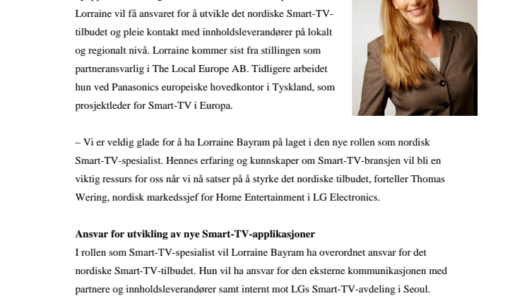 LORRAINE BAYRAM BLIR NORDISK SMART-TV-SPESIALIST I LG ELECTRONICS