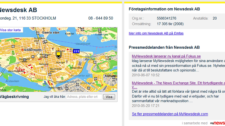 Eniro.se publicerar pressinformation från MyNewsdesk 