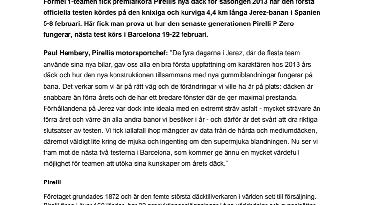 Snabbare Pirellidäck i  F1-testen på Jerez