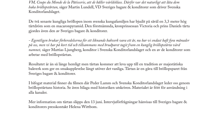 Därför blir tårtan på prinsbröllopet majestätisk – de utvalda konditorerna från Svenska Konditorlandslaget förklarar bröllopstårtans historia