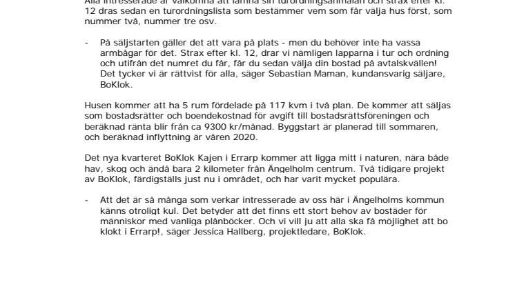 ​BoKlok säljer 19 småhus rättvist i Ängelholm
