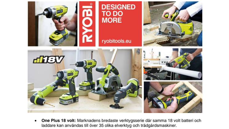 6 nya tillskott till RYOBI® One Plus 18 volt serien