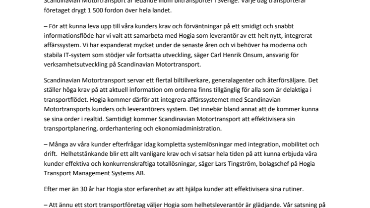 Scandinavian Motortransport väljer helhetslösning från Hogia