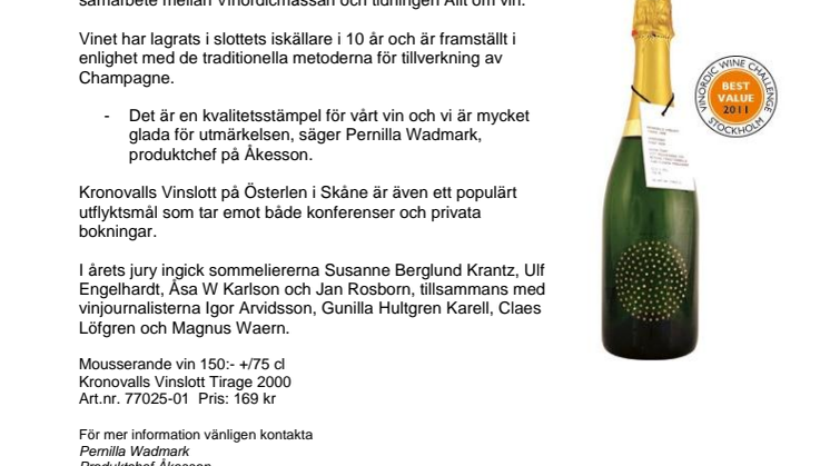 Kronovalls vinslott Tirage årets bästa köp